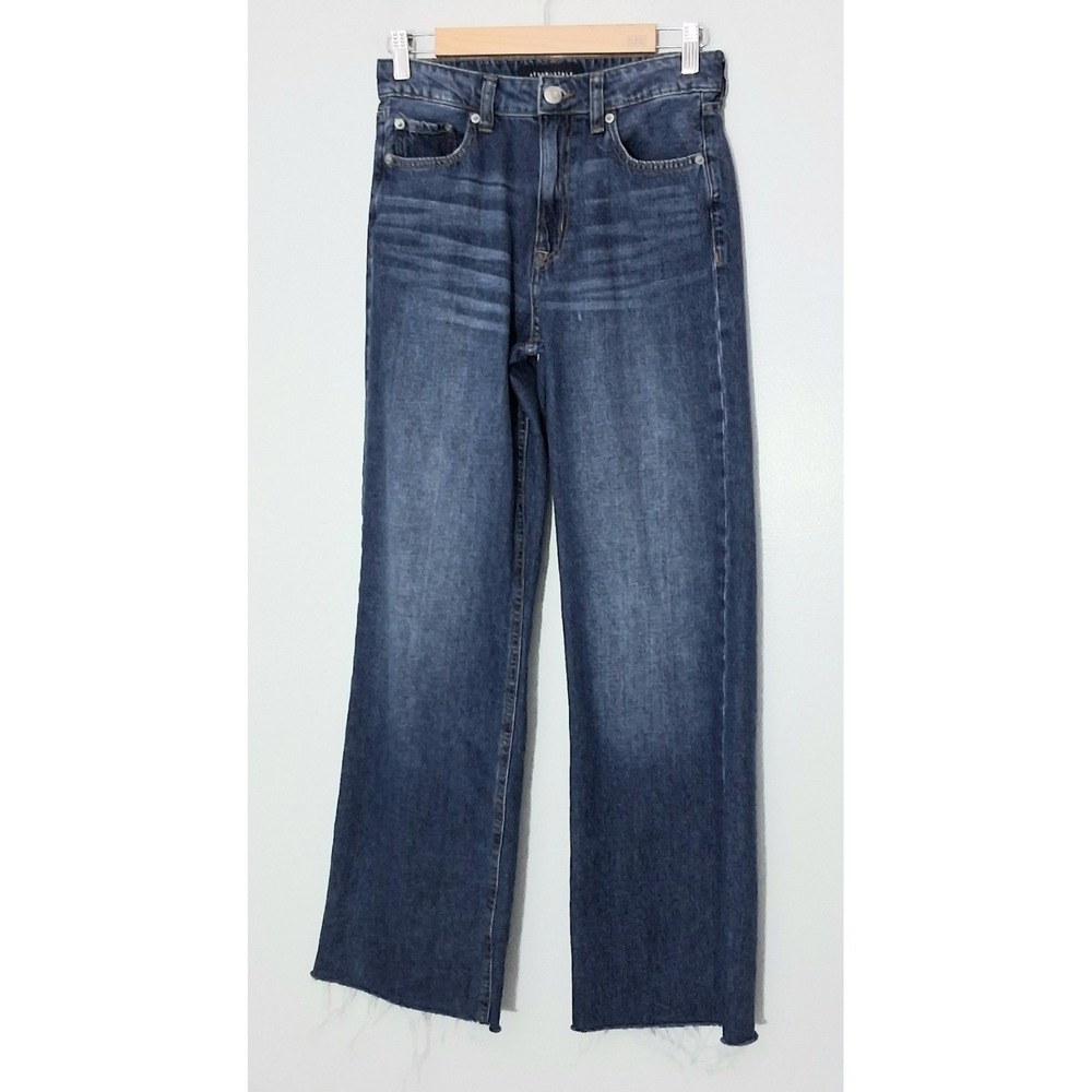 Aeropostale Jeans Women's Size 4R High Rise Wide Leg Raw Hem Pockets Pre-owned‎
